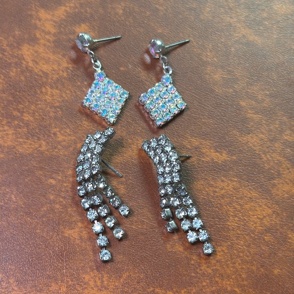 Silver & Diamond Crystal Earrings PAIR